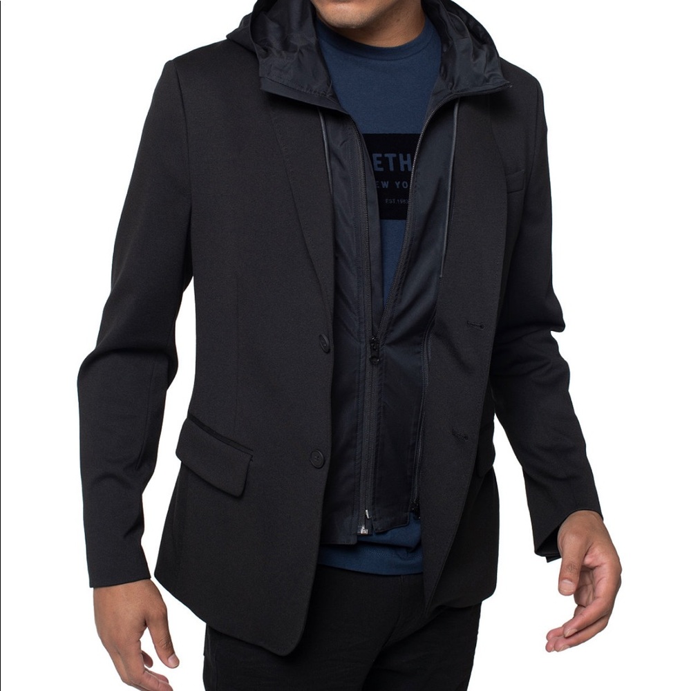 Kenneth Cole Hybrid blazer jacket removable hood L-44